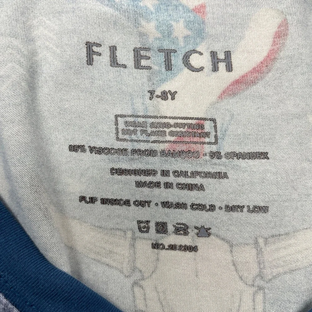 Fletch Kid Western Patriotic Soft Bamboo Pajama Top Steer Skull Cactus Blue 7-8Y